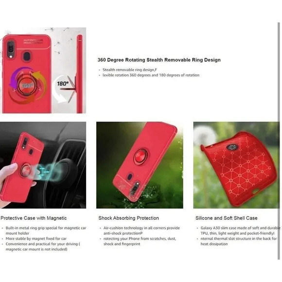 BLU View 3 Case with Tempered Glass Screen Protector Rotating Ring Magnetic Blue - Picture 8 of 8